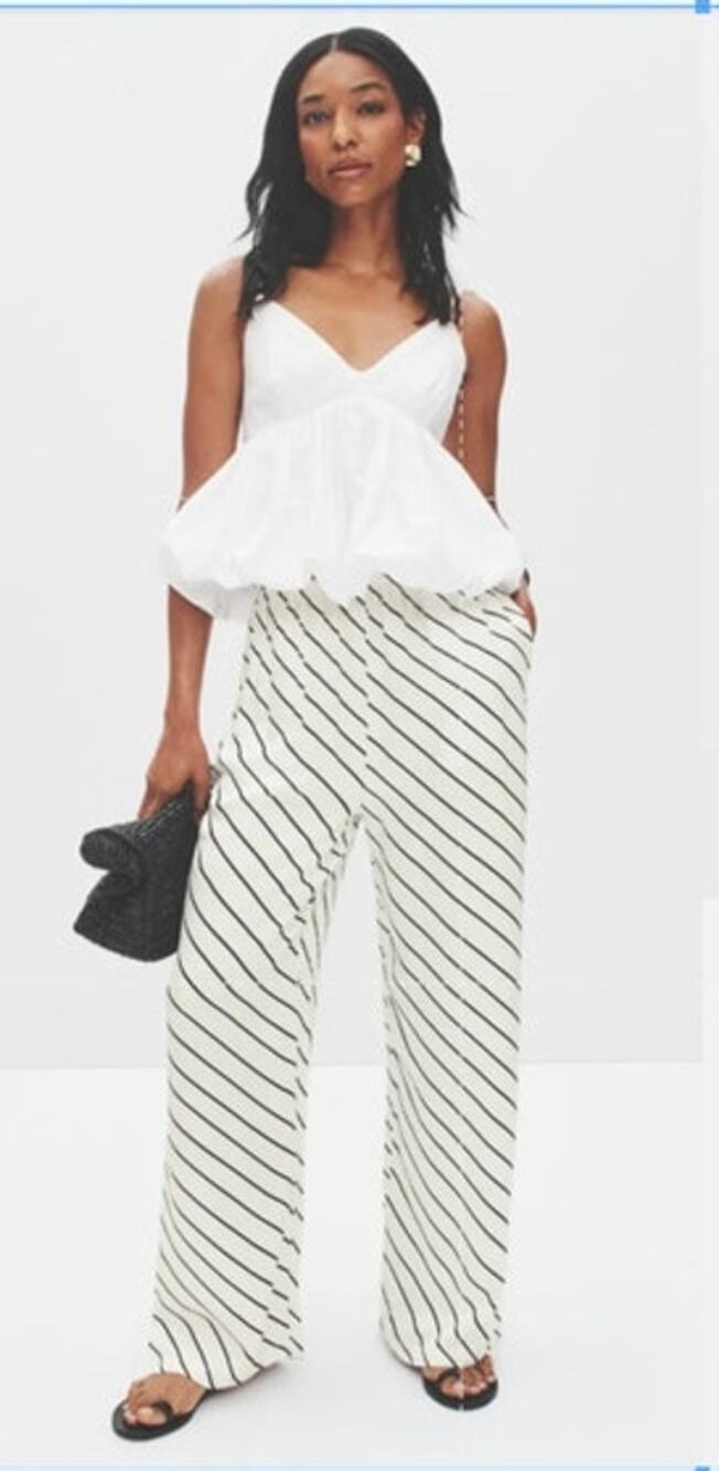 Summer Away Murcia Pants Striped High Rise Wide Leg Relaxed Fit Black & White L